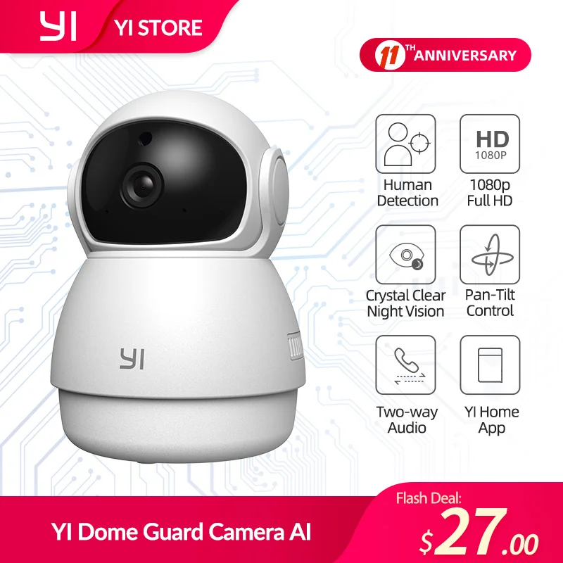 

YI AI-Powered 1080p Dome Guard Camera WiFi IP Home Surveillance System Human & Motion Baby Crying Abnormal Sound Detection