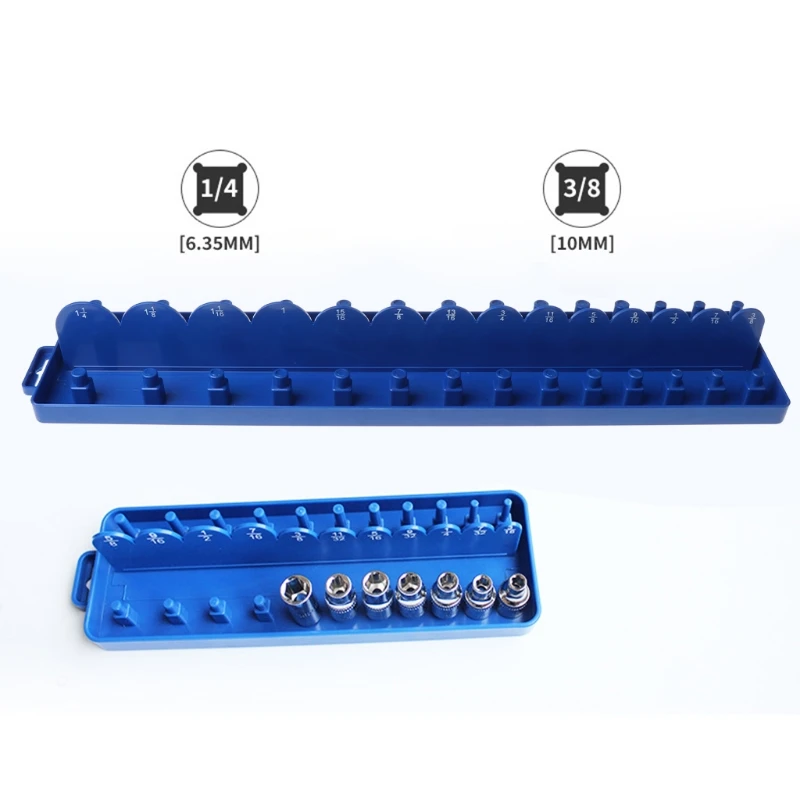 

1/4" 3/8" Socket Sleeve Storage Bracket Holder Garage Collection Tool Metric Durable Plastic Home Tool Accessories Tray