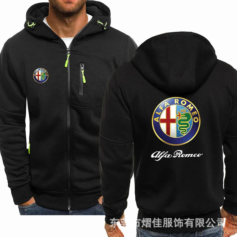 

Spring Men's Hoodies Alfa Romeo logo Casual HipHop Long Sleeve Hooded Sweatshirts Fashion Fleece riding Zipper Jacket Men Tops