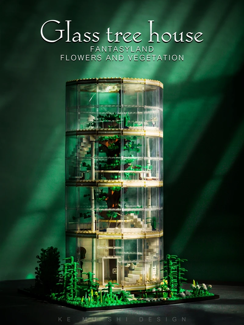 

3495 шт., 85016, креативная архитектура, серия Street View, стеклянный домик на дереве, модель лесной виллы, строительные блоки, кирпичи, игрушки, подар...