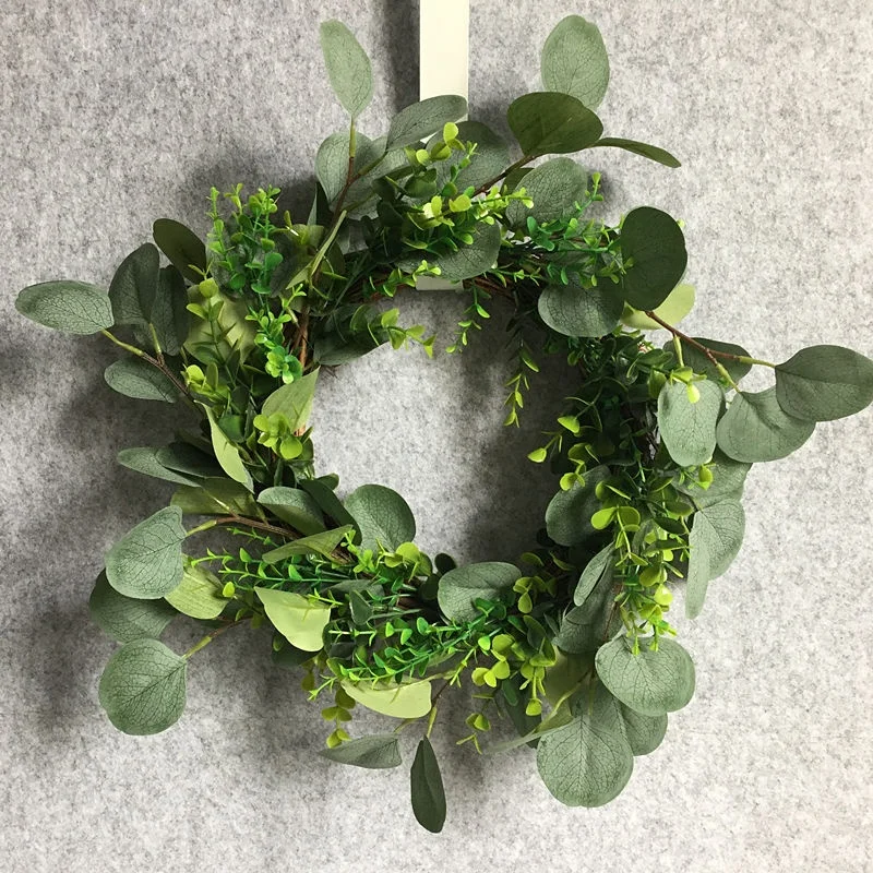 Венок с зелеными листьями эвкалипта искусственный шелк 17 дюймов кольцо дверной