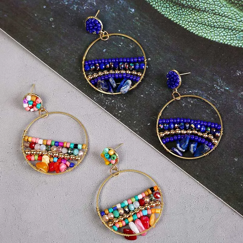 Женские Висячие серьги ручной работы в стиле бохо круглые ювелирные украшения с