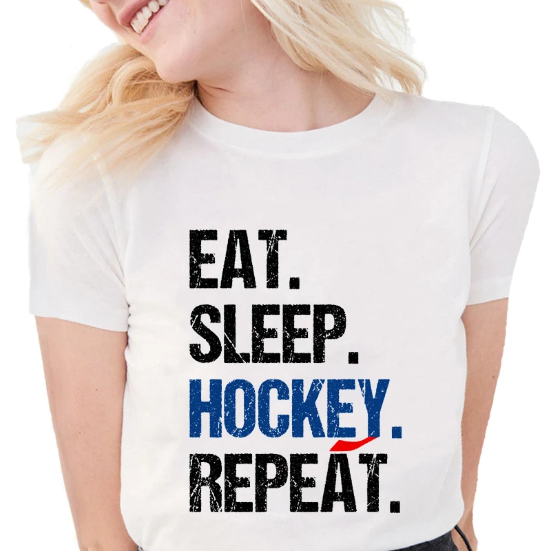 Футболка Eat Sleep Ice Hockeyer женская футболка с повтором принт забавные буквы летние