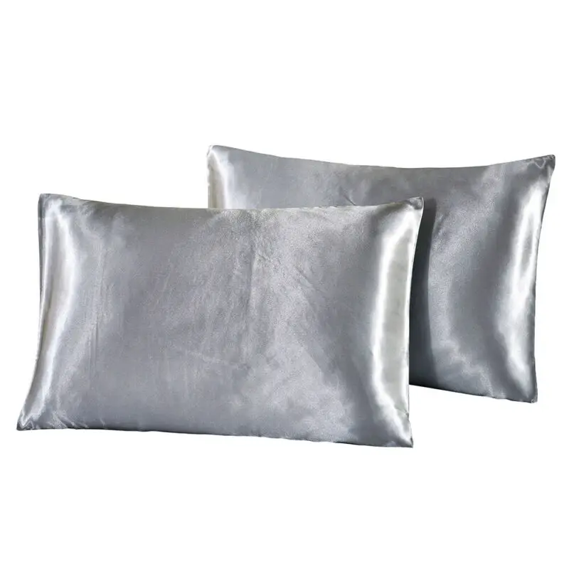 

2Pcs Queen Silk Satin Pillow Case Bedding Pillowcase Smooth Home White Black Grey Khaki Sky Blue Pink Sliver