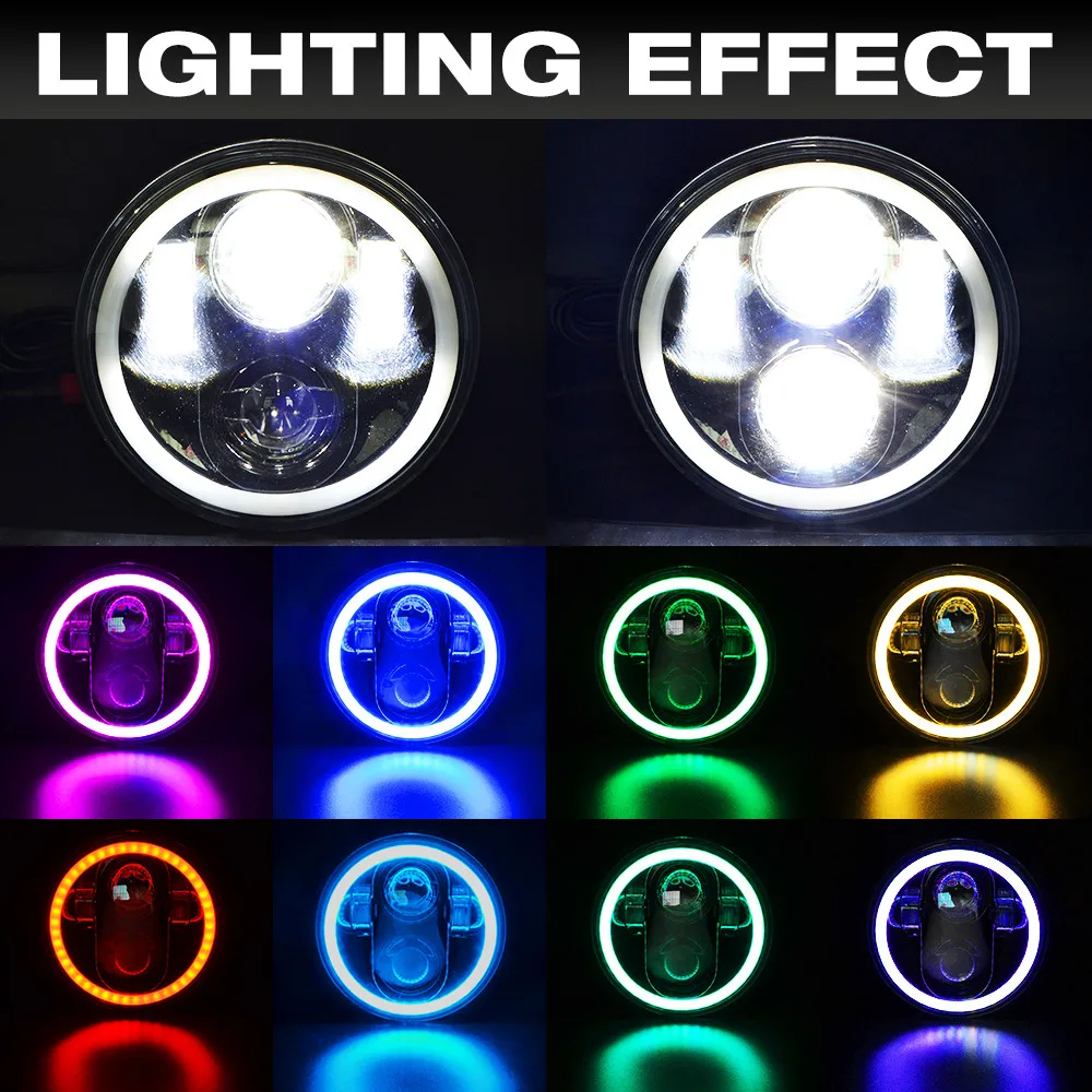 JAER 5-3/4 дюймов Светодиодные мотоциклетные фары 40 Вт RGB Phare Farol Moto для Harley Sportster Iron 883 1200 Dyna Street Bob противотуманные фары