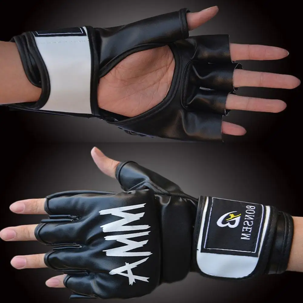 1 пара удобные ММА Боксёрские перчатки из мягкой искусственной кожи Половина Finger