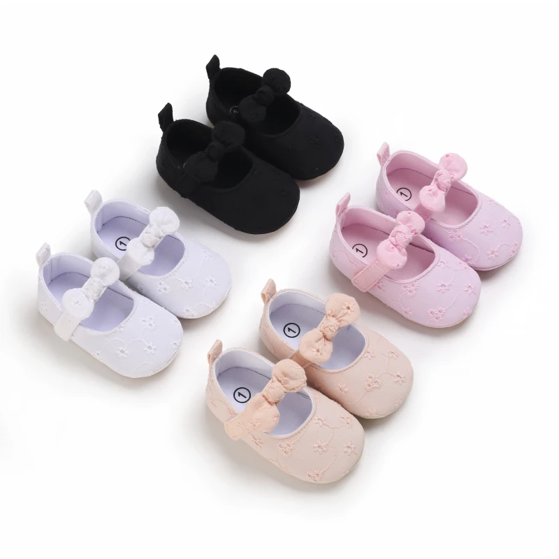 Infant Newborn Baby Girls Princess Non-Slip Floral Border Shoes Toddler Baby Soft PU Leather Prewalker Shoes Solid First Walkers