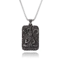 stainless steel black buddha amulet pendant necklace for women men ethnic style lucky jewelry sp0549