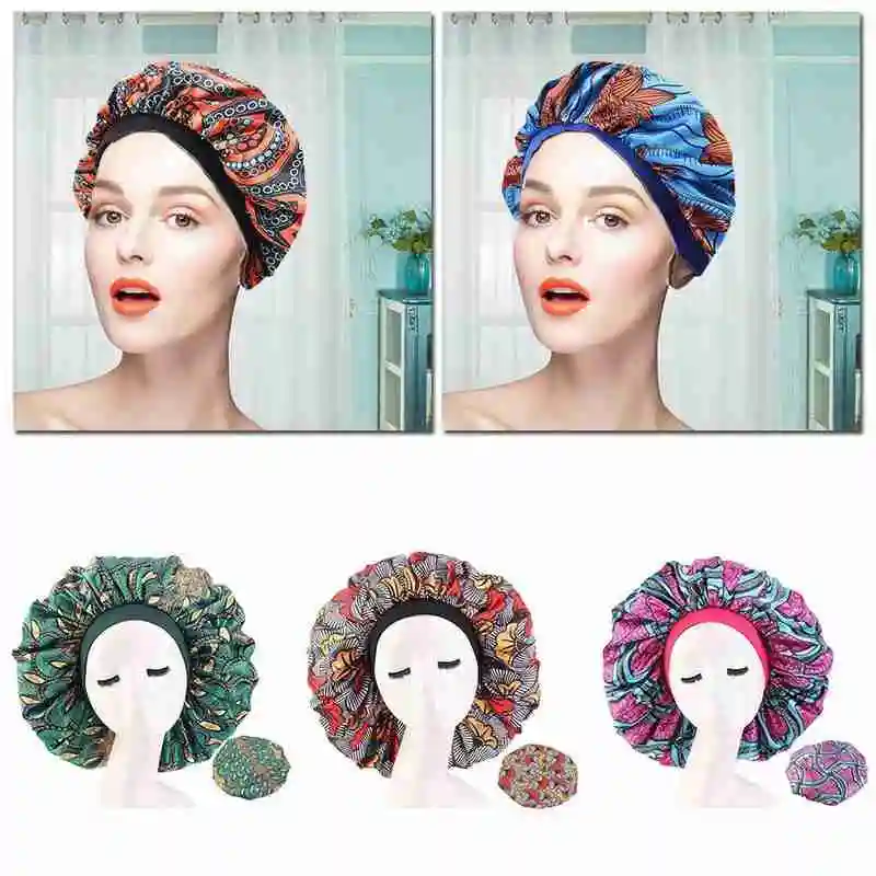 

Новая Двусторонняя атласная шапка в африканском стиле круглая атласная шапка с принтом двухслойная Регулируемая ночнушка для сна шапка с к...