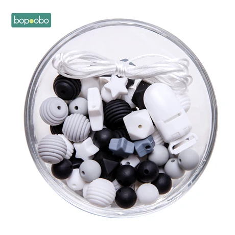 Black set Bopoobo DIY набор силиконовых бусин пищевой бусины в форме животных для лекарственная соска цепочка Кулон Ожерелье ремесла аксессуар детский Прорезыватель - Цвет: Black set