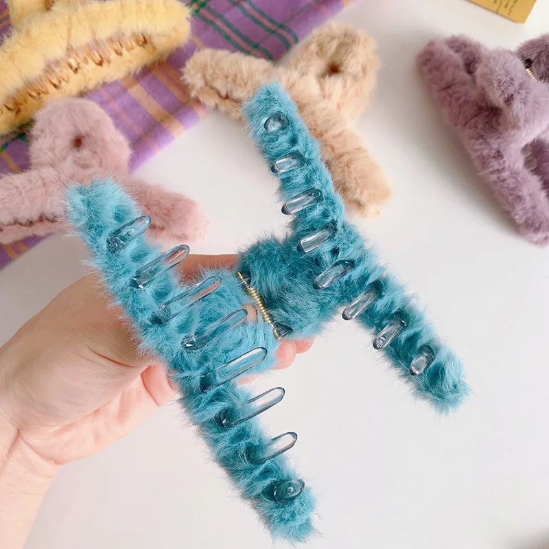 

Winter New Women Girls Cute Colorful Soft Plush Hair Claws Sweet Hair Holder Headband Hair Clip Hairpin Fashion Hair Accessories