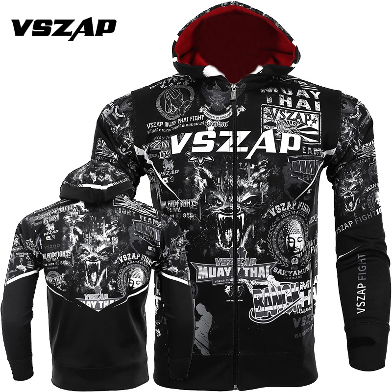 VSZAP Muay Thai толстовка с капюшоном и длинными рукавами для фитнеса эластичная теплая
