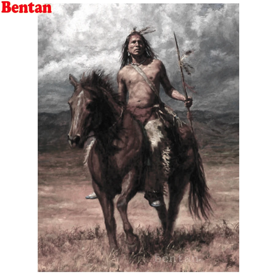 

5D Diamond Painting Indian Warrior Horse Man Pictures Rhinestone DIY Diamond Embroidery Mosaic Full Drill Square Decor Gift New