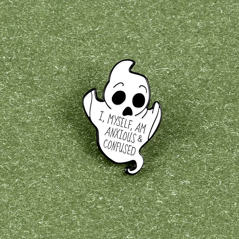 

Baby Ghost Enamel Pin Custom Brooches for Shirt Lapel Bag ANXIOUS CONFUSED Badge Halloween Jewelry Gift for Friends