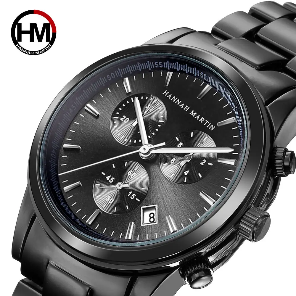 

2021 New Classic Business Mens Wristwatch Multifunction Calendar All Black Dial Round Simple Luxury Watch Quartz Japan Movement