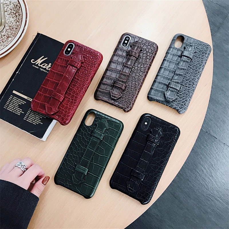 

Luxury Crocodile Leather Phone Case For iphone 12Pro 11 7 8 Plus X XR XS MAX Crocodile Skin Pattern Wristband Half-Wrapped Cover