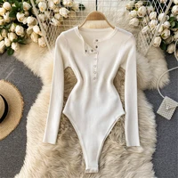 women knitted bodysuit jumpsuit spring summer fashion casual sexy club button one piece outfits long sleeve female romper 2021