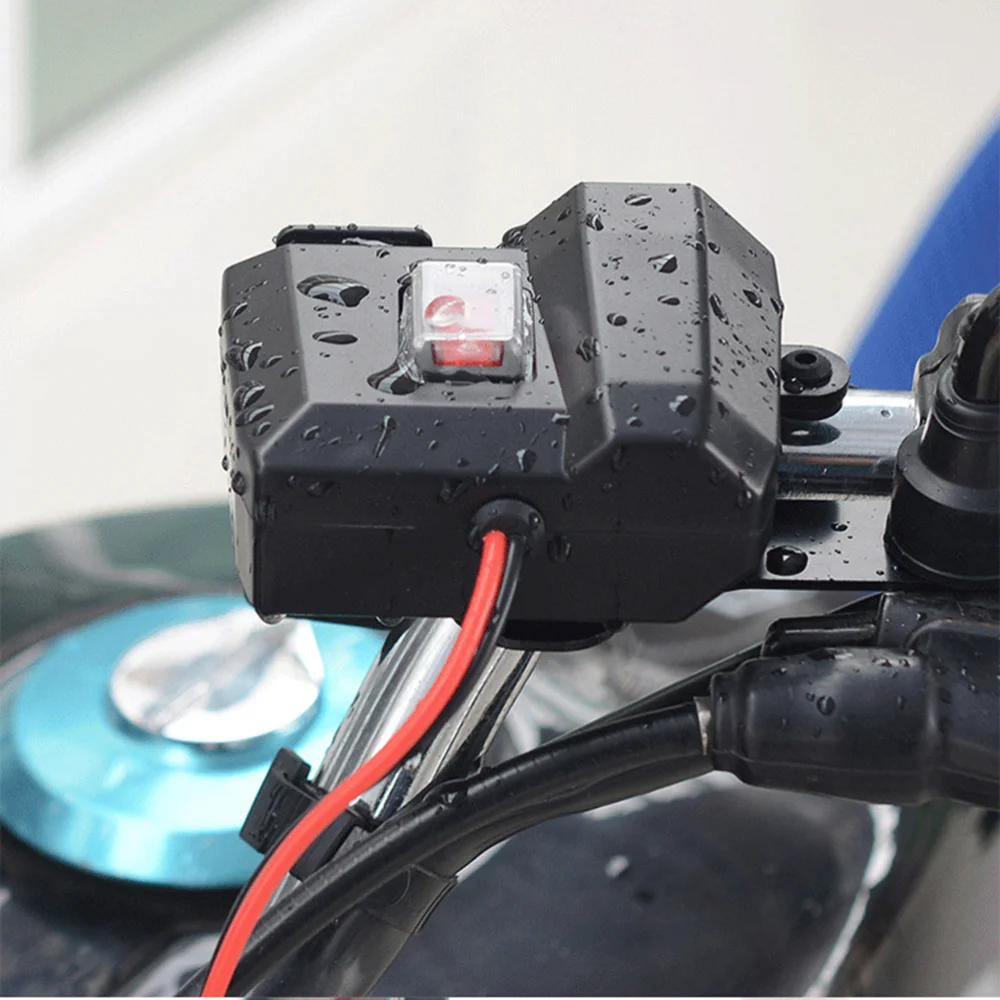 

USB Motorcycle Charger Waterproof Dual Ports Voltmeter Cigarette Lighter Power Socket Adaptor with Switch (Black)