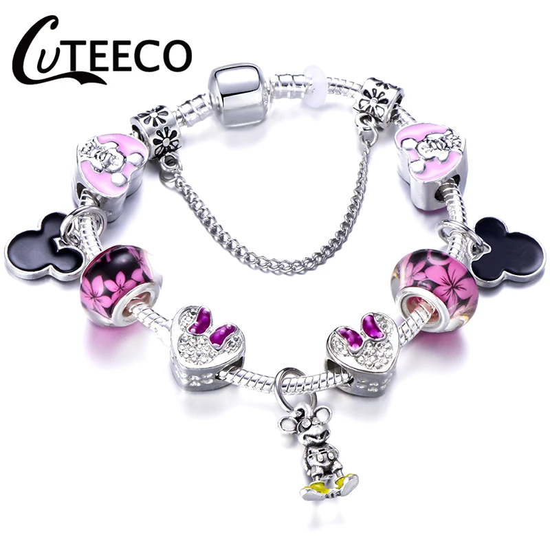 CUTEECO старинные серебряные талисманы браслеты для женщин Новые Микки хрустальные бусины для рукоделия Fit брендовый браслет для женщин Pulseira ювелирные изделия - Окраска металла: Z