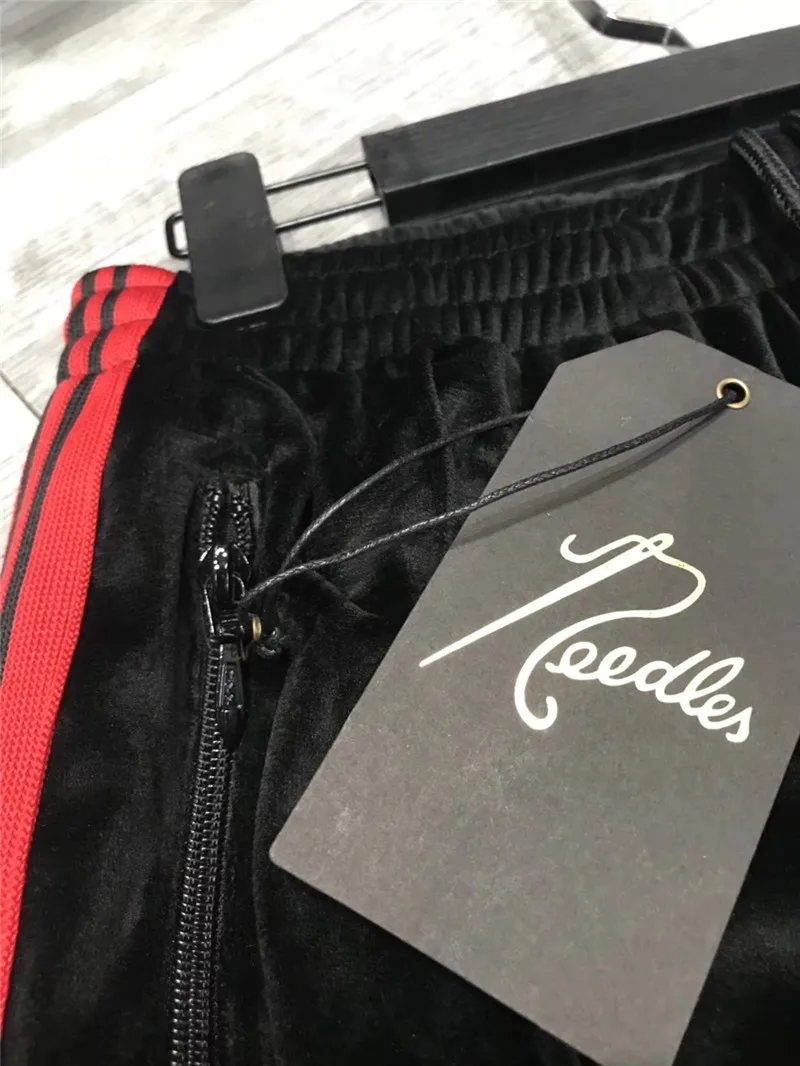 

Needles Sweatpants AWGE Men Women Lovers Butterfly Embroidery AWGE Trousers Drawstring Joggers Striped Needles Sweatpants