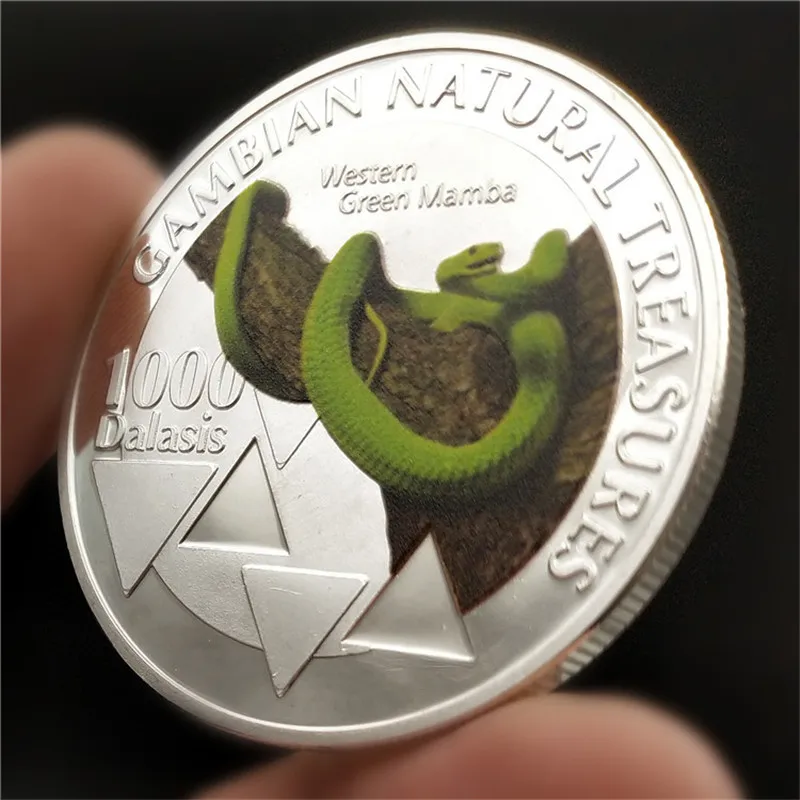

1000 Dalasis Commemorative Coins Gambian Natural Treasures Western Green Mamba Republic of Gambia Collection Specie
