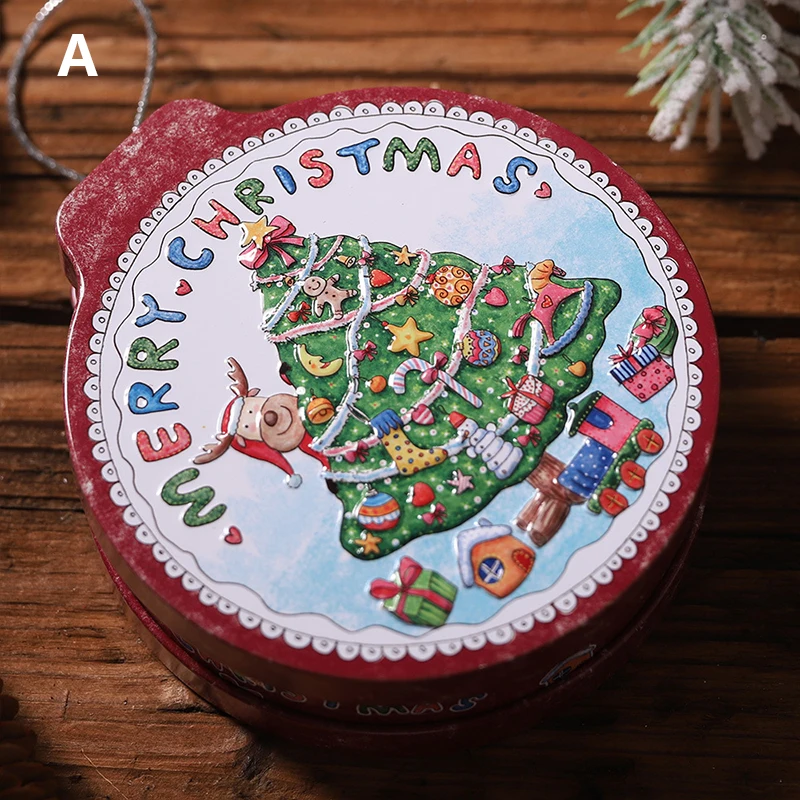 

Christmas Candy Box Tinplate Tree Hanging Tinplate Decor Box Embossing Style Festive Party Supplies Holiday Storage Tins Can