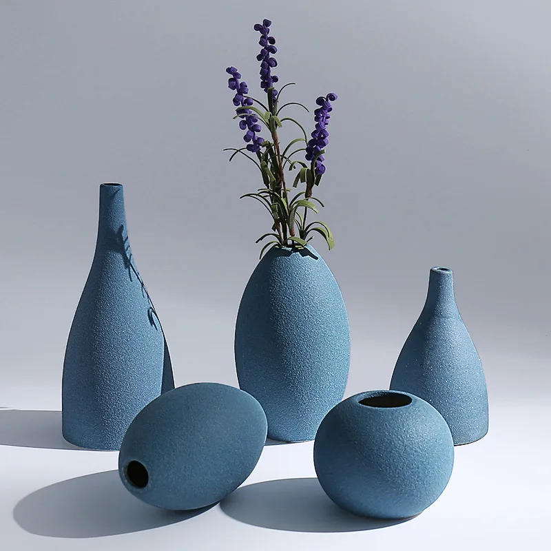 

Ceramic Vase Mediterranean Frosted Glaze Home Decoration Vase Blue Gray Black Series Home Creative Gift Decoration Accessories