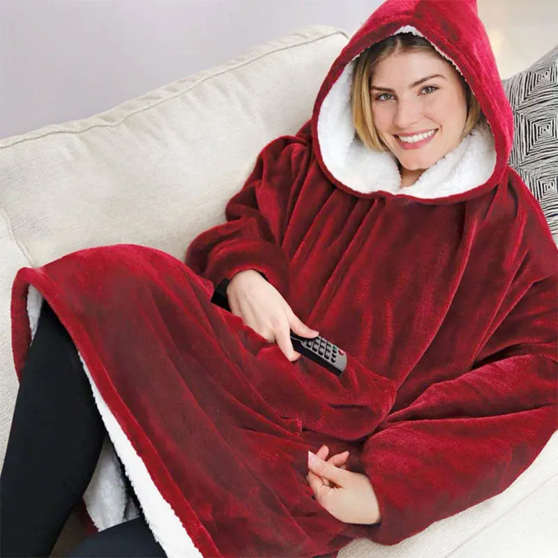 

Wearable Flannel TV Blanket Comfortable Fleece Warm Hoodies Bathrobe Outdoor Pocket Hoodie Adult And Children Sherpa Blankets