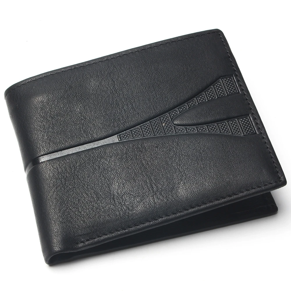 Мужской короткий кошелек с геометрическим тиснением чистый черный цвет дешевый