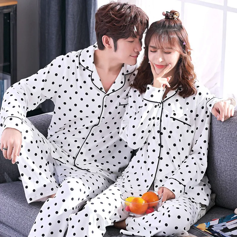 

Couples 100% Cotton Pajama Sets for Women 2020 New Autumn Winter Long Sleeve Sleepwear Suit Men Loungewear Homewear Home Clothes