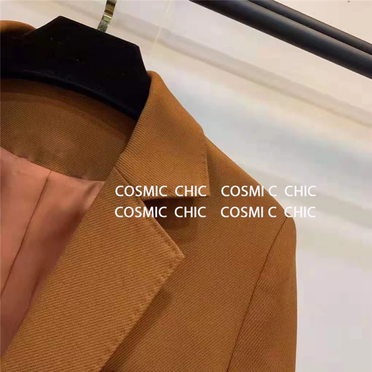 Cosmicchic осенний женский шерстяной Блейзер с длинным рукавом на одной пуговице клубный пиджак верблюжьего оттенка высокого качества Женский черный пиджак