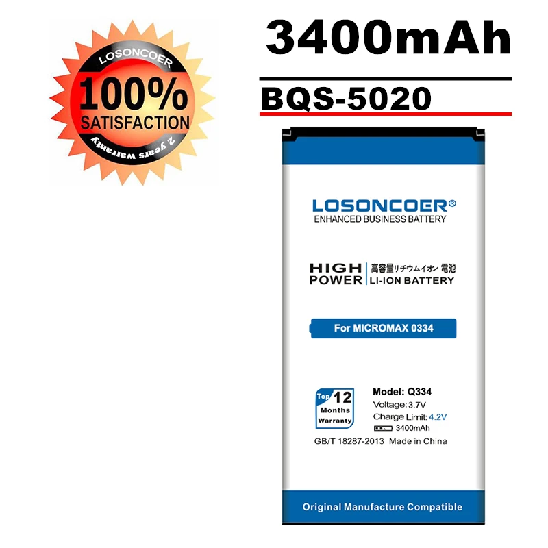 LOSONCOER Q334 3400 мАч для Micromax BQ Strike BQS 5020 5065 аккумулятор телефона большой емкости ~ в