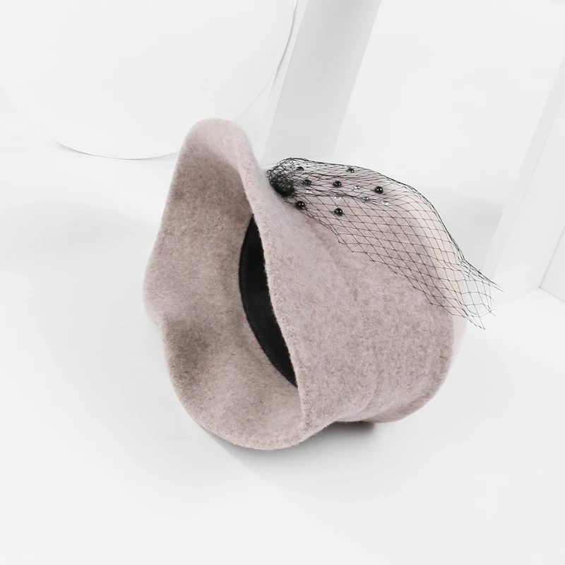 H760 Women Winter Fedoras Hat High Quality Fashion Elegant Mesh Woolen Cap Lady Shopping Party Church Simple Warm Thickened Hats |
