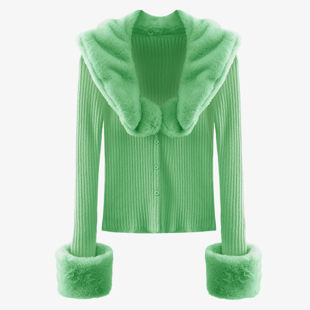 Women Vintage Casual Sweater Fur Patchwork Sweater Women Green White Yellow Knit Cardigans Sweater Women 2020 Fashion Clothes