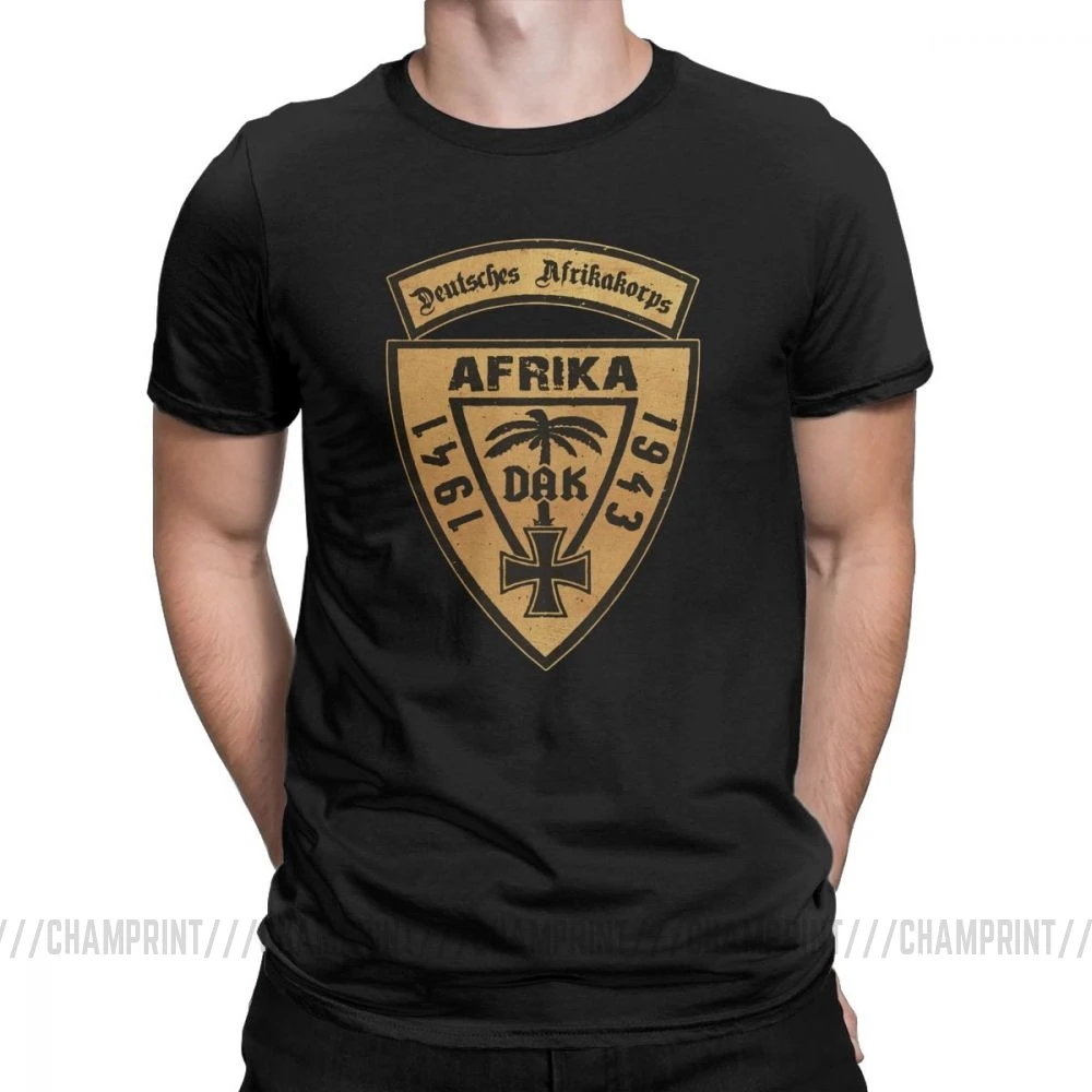 Мужская футболка для отдыха с круглым вырезом, хлопковая Футболка DAK Deutsches Africa 1941-43, футболки с графическим принтом - Цвет: Черный