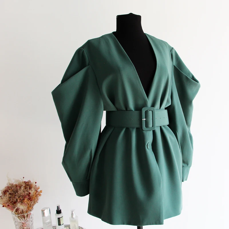 Винтажный сплошной цвет с длинным рукавом V образным вырезом Свободные ремни