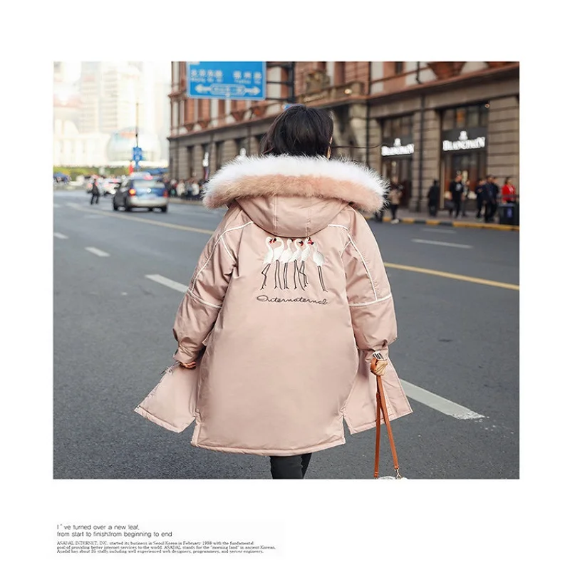 

women's snow white Winter down jacket 2021New large size jacket fur collar long section Parker coat warm sweet beauty down jacke