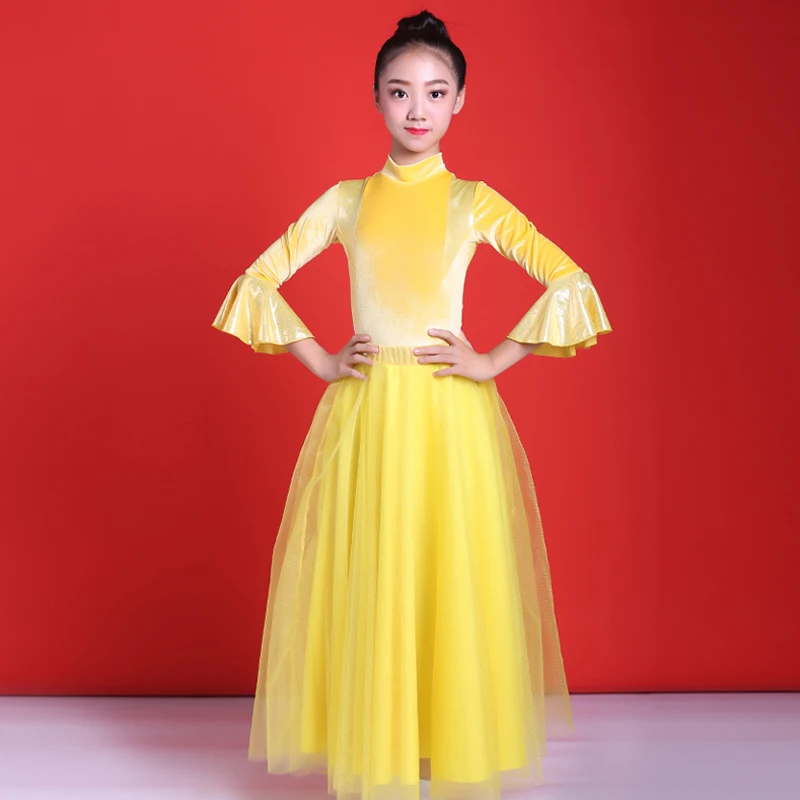 Новые современные танцевальные костюмы для девочек желтая бархатная