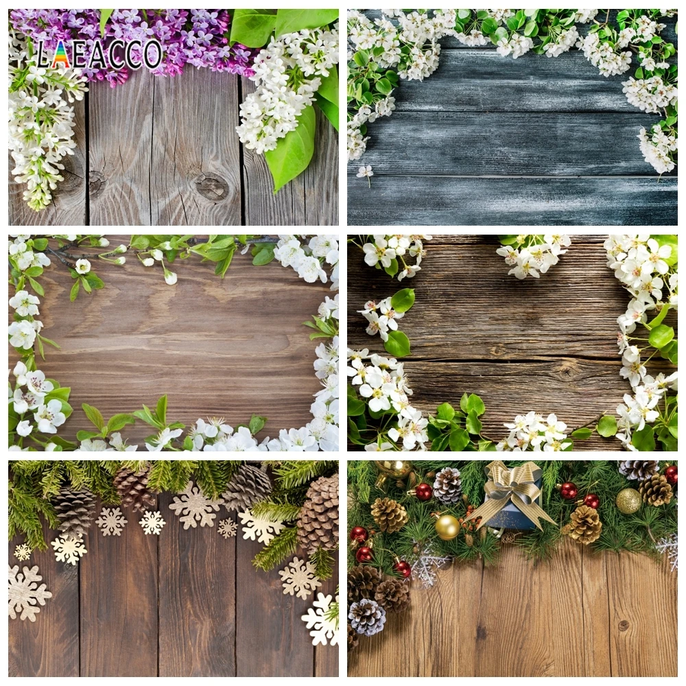 

Laeacco Wooden Board Flower Photography Backgrounds Food Dessert Pet Portrait Photo Backgrounds Newborn Baby Photozone Photocall