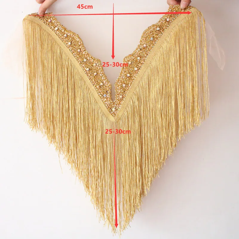 

1pcs Hot Sale New Gold Wedding Embroidered Crystal Rhinestone Collar With Tassels Appliques Deep-V Neckline With More DIY Fringe