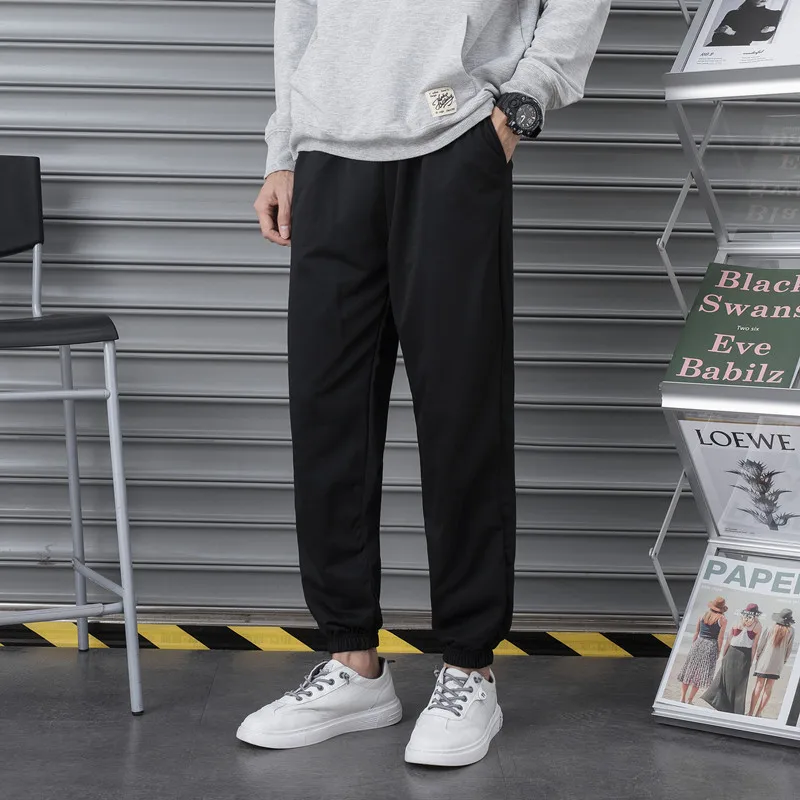 

Мужские спортивные брюки на завязках, однотонные повседневные брюки с эластичным поясом, весна-лето 2021