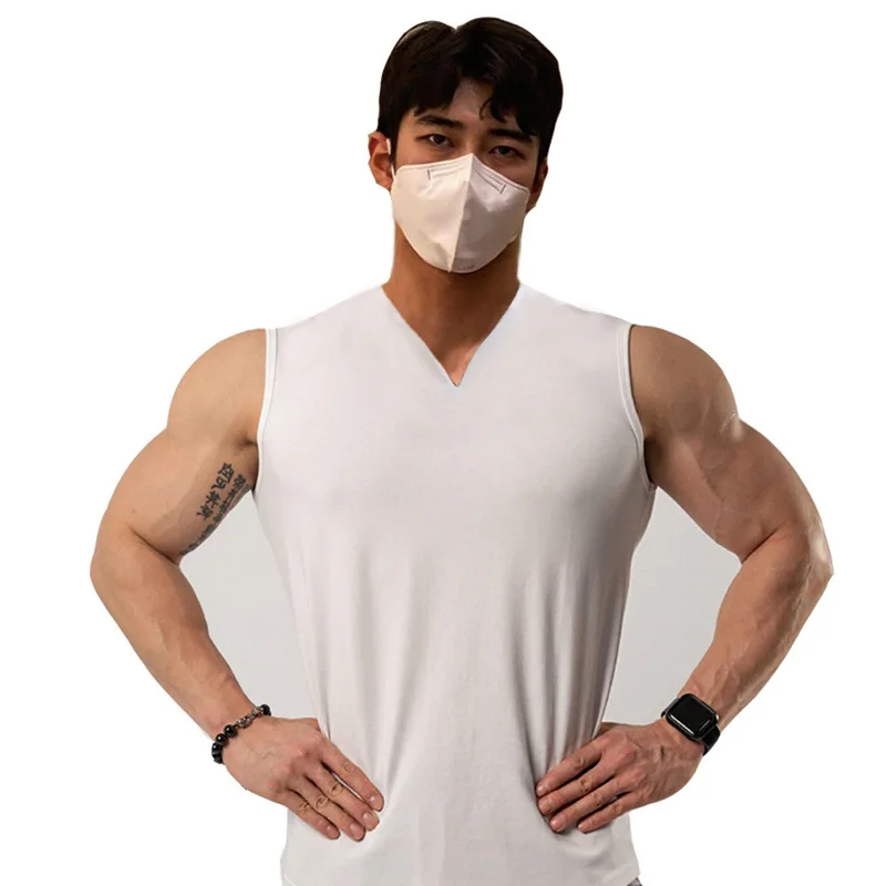 

New Men V-neck Tank Top pure color cotton Summer vest Gym Muscle Bodybuilding Streetwear sleeveless Shirt Workout Fitness Sport