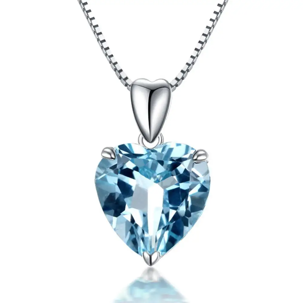 

Aquamarine gemstones pendant necklace for women love heart blue crystal white gold silver color chain choker bijoux jewelry gift