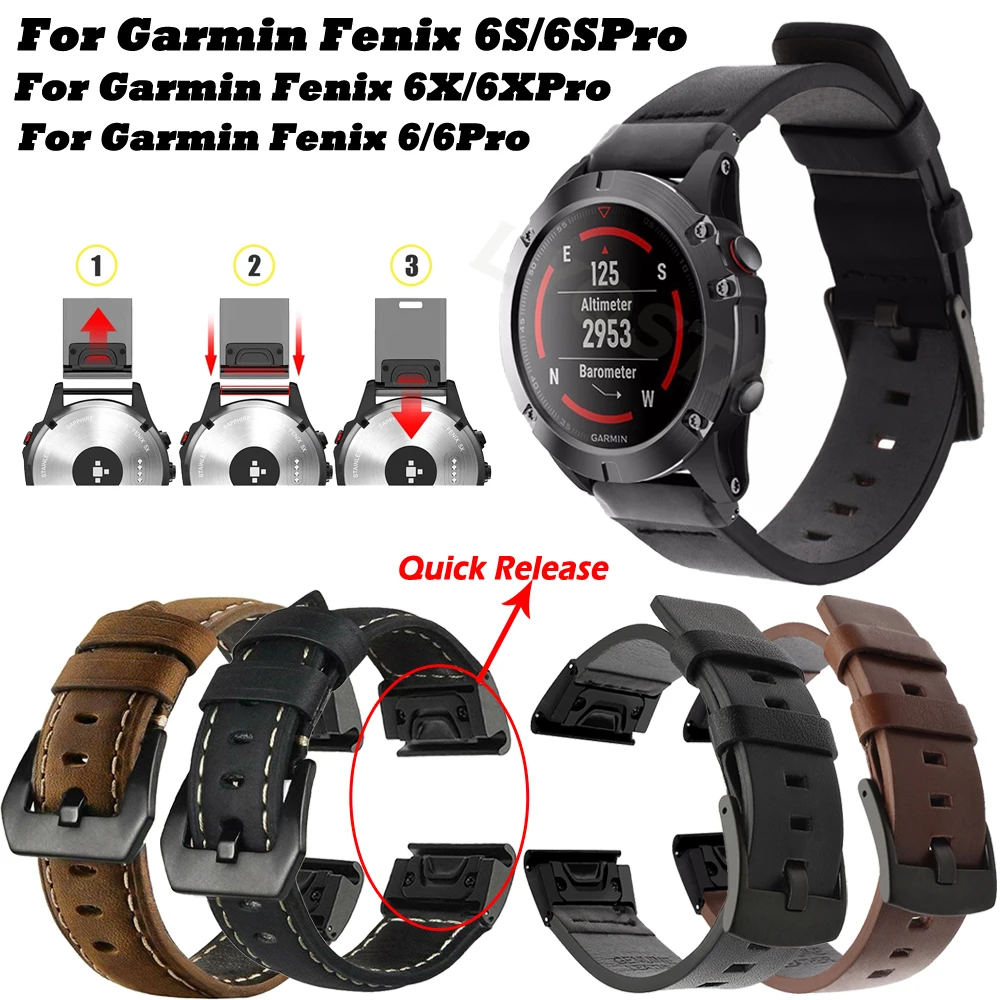 

Ремешок кожаный для смарт-часов Garmin Fenix 5/5X/5S/6/6X/6S, 20 22 26 мм