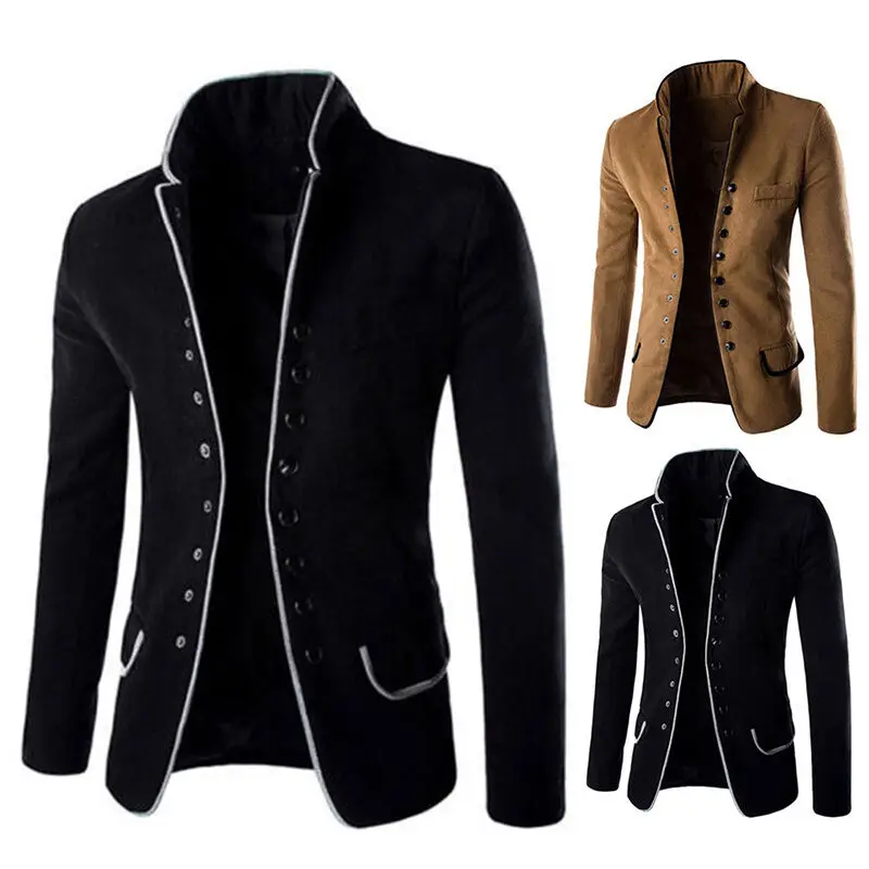 

Casual Slim New Mens Stand Collar Blazer Coat Suit Button Jacket Overcoat Tops