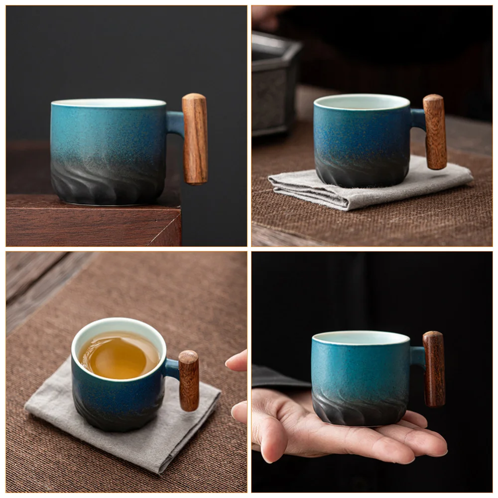 

Wood Handle Tea Mug Chinese Style Ceramic Tea Cup Great Gift For Tea Lover