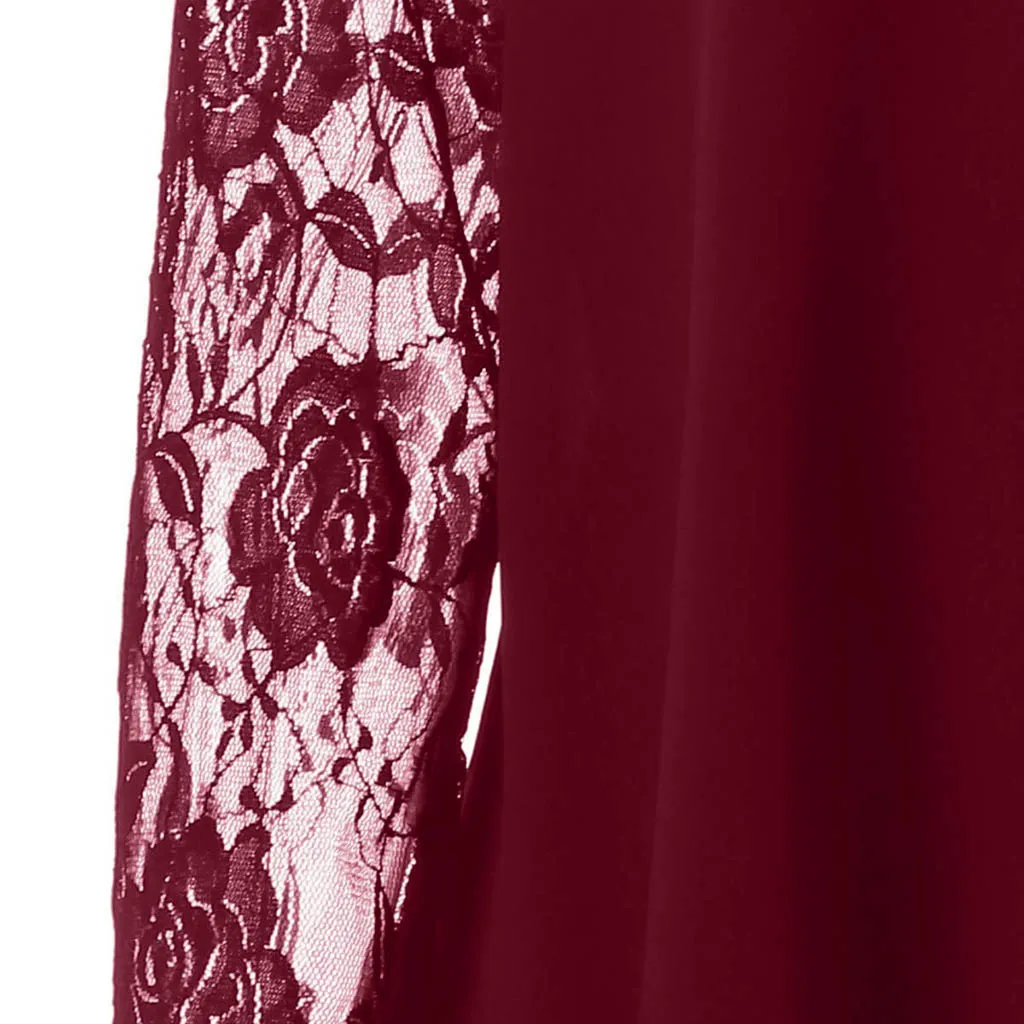

Plus Size Women Loose Dress Casual Sheer Lace Floral Long Sleeve High Low Hem O-Neck Swing Party Dresses Ladies Elegant Dresses