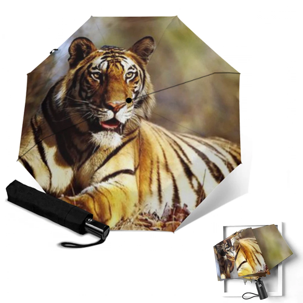 Полностью автоматический зонт с принтом Тигра для девушек женщин дам компактный