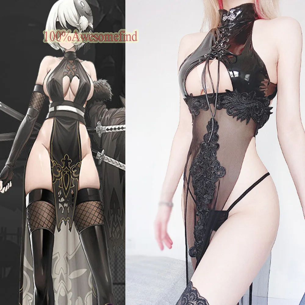 

NieR Automata Cosplay Costume Yorha 2B Women Black Cheongsam Qipao Dress Sexy Lingeries