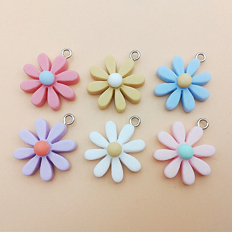 

20Pcs Sun Flower Daisy Resin Jewelry Making Pendant Necklace Earrings Bracelet Pendant Charms 6 Colors Chain Findings 2.1*2.6CM